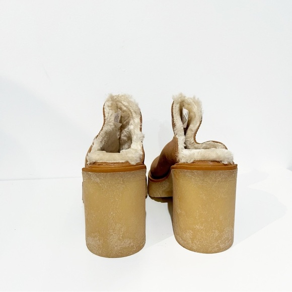 Free People James Cozy Mule Faux Fur Cognac Leather Chunky Platform Sole 39.5 - Picture 10 of 14